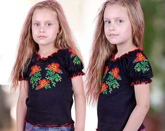Elegant embroidered  girl's blouse in Ukrainian style, Vyshivankafor summer, Long/short sleeve, Made  of  cotton, beautiful ornament.