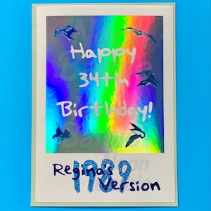1989 Your Version Geburtstagskarte - Individuell Handgefertigter Gruß Personalisierte Polaroid Ihr Geburtsjahr und Ihr Name - Innen leer Blau Grün