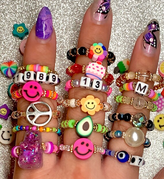 Spin Me Around Rings Handmade Ring Kandi Jewelry Beaded Stretch