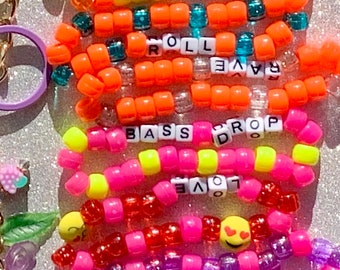 Kandi Bracelet Stack - Custom Neon Beaded PLUR Friendship Concert Jewelry (Set of 6)