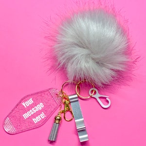 Custom Keychains - Motel Tag Satin PomPom Resin Charms Bottle Opener Tassel Lobster Swivel Clip - Secure Keys - millennial vsco style pastel