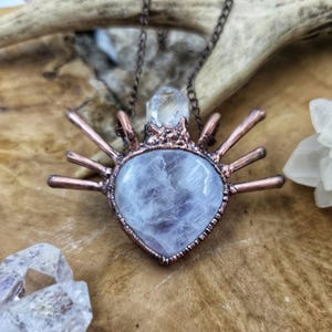 Thalyn – Moonstone and Quartz Crystal Pendant Necklace, Intuition Talisman, Electroformed Copper Jewelry, goddess talisman, shamanic amulet