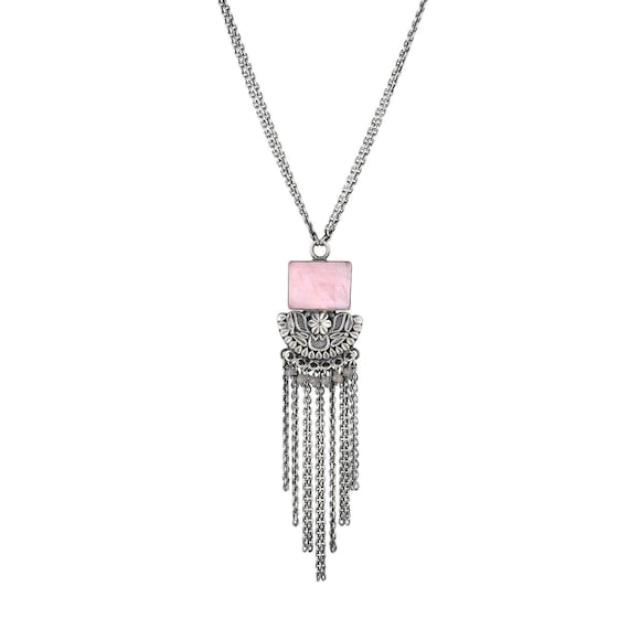 ネックレス・ペンダント Floral Crystals Fringe Necklace CG Brand marked Silver Tone Rhinestone necklace with flower