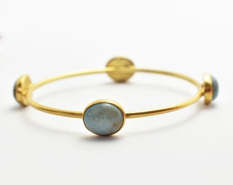Larimar Bangle, Natural Large Oval Larimar Bangle, Larimar Gold Bracelet, Valentines Day Gift For Her, 925 Silver Bangle Gold Plated Bangle