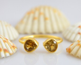 Handgemaakte toi-et-moi-ring met citrien: verguld sterlingzilver, verstelbaar