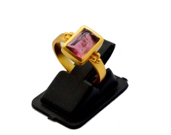 Pink Tourmaline Ring: Gold Plated Sterling Silver Adjustable Handmade Ring