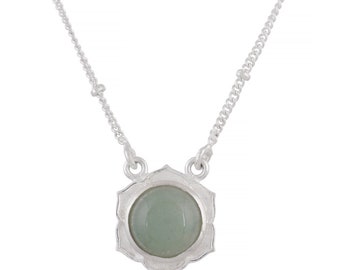 Handgjort halsband med aventurinhänge i sterlingsilver: Blommönster