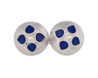 Bague florale en émail bleu : bague ajustable en argent sterling 925 faite main