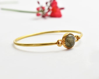 Labradorite Cuff Bangle, Antique Bracelet, Openable Bangle, Adjustable Labradorite Bangle, Women Gold Plated Bangle, Sterling Silver Bangle