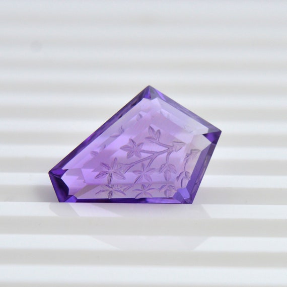 Engraved Amethyst Reverse Carving Gemstone, Carat Fantasy