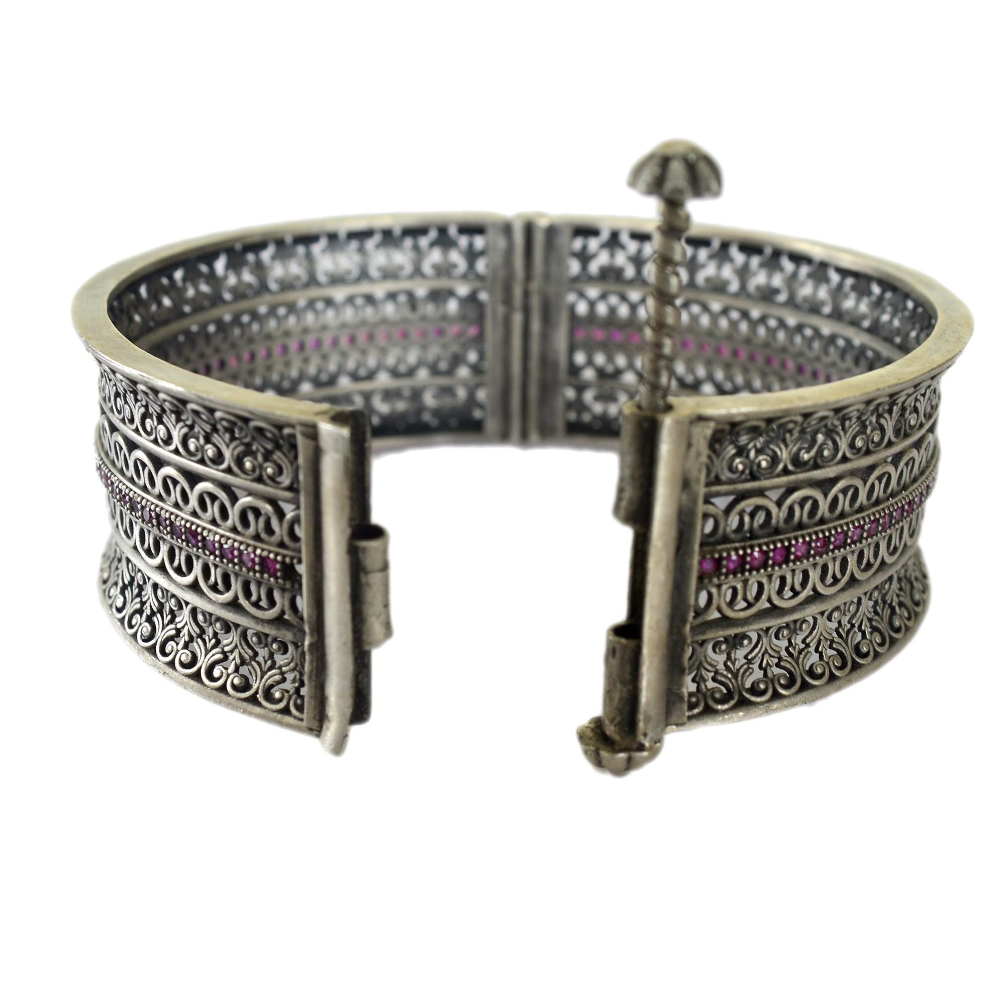 Oxidized Sterling Silver Bangle: Handmade Indian Zircon Bridal