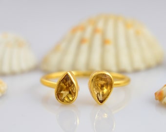 Handgemaakte toi-et-moi-ring met citrien: verguld sterlingzilver, verstelbaar