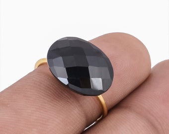 Pomellato Nudo Ring, Elegant Natural Black Onyx Pompom Ring, Gold Plated Ring For Women, Handmade Ring, Unique Ring, Smooth Gemstone Ring