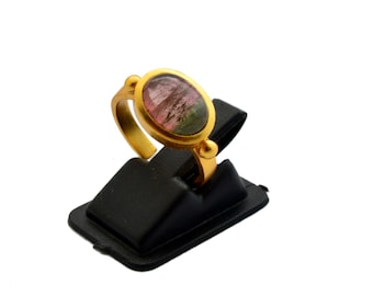 Watermelon Tourmaline Ring: Gold Plated Sterling Silver Adjustable Ring
