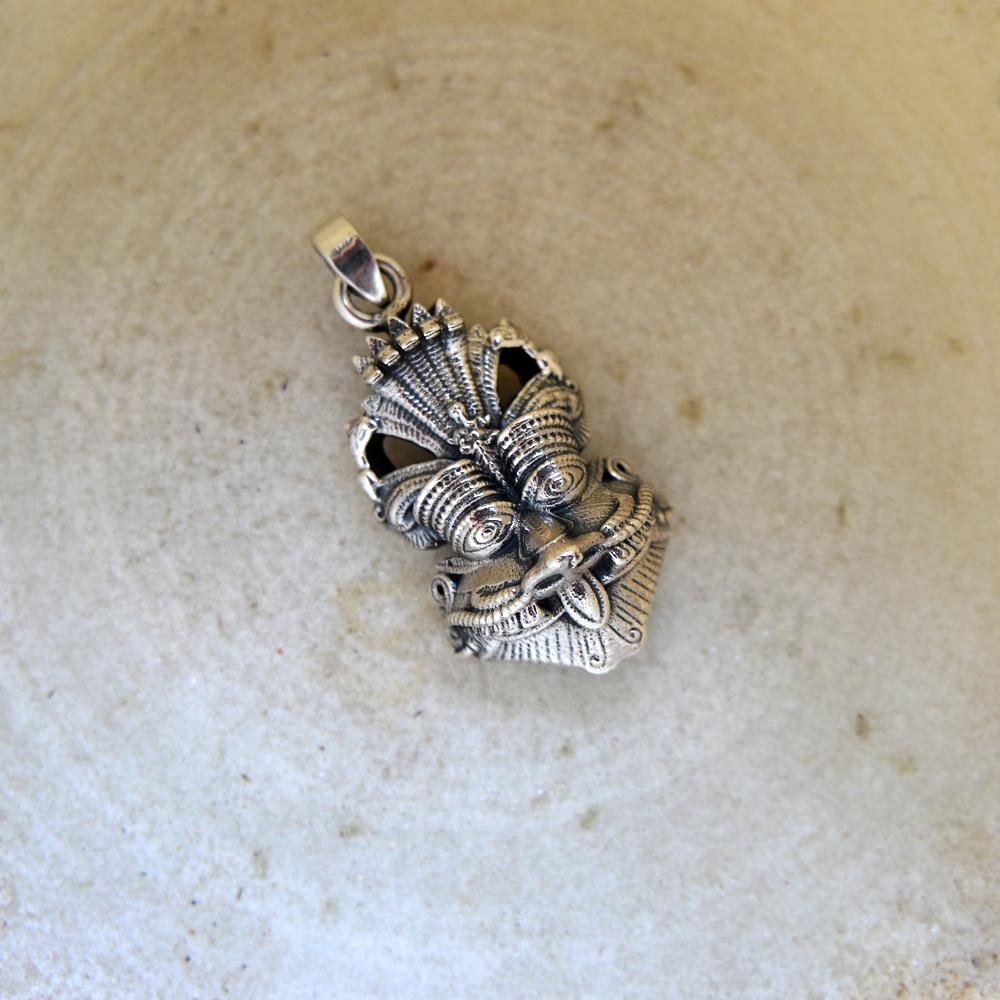 Sterling Silver Kirtimukha Pendant: Hindu Protection Amulet
