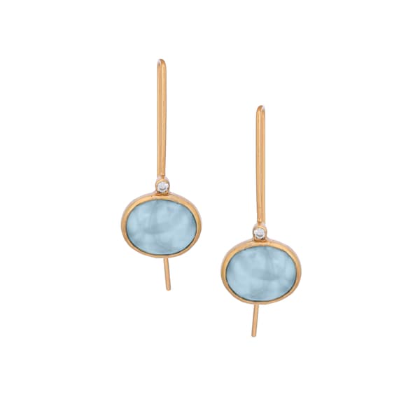 Larimar Gold Plated Earrings, 925 Sterling Silver Gold Plated Women Earring, Gift For Her, Dangle Drop Earrings, Handmade Simple Earrings