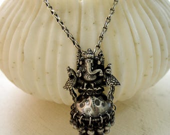 Oxidized Sterling Silver Ganesh Pendant Necklace: Traditional Indian Jewelry
