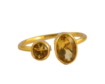 Verstelbare toi-et-moi-ring met citrien: verguld sterlingzilver