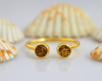 Handgemaakte toi-et-moi-ring met citrien: verguld sterlingzilver, verstelbaar