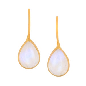 Pear Moonstone Gold Plated Earrings: Sterling Silver Dangle Earrings