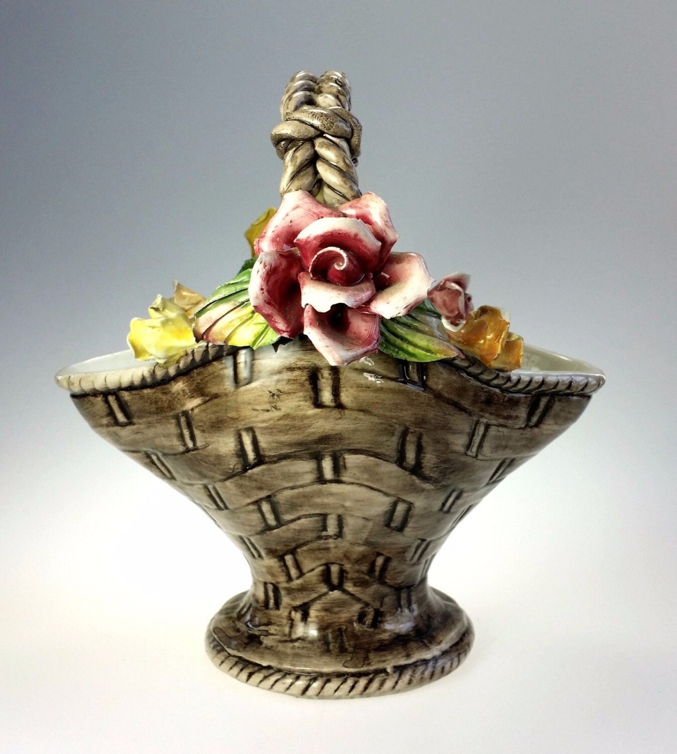 Bassano Art Pottery Italy Woven Porcelain with Rope Handle Etsy