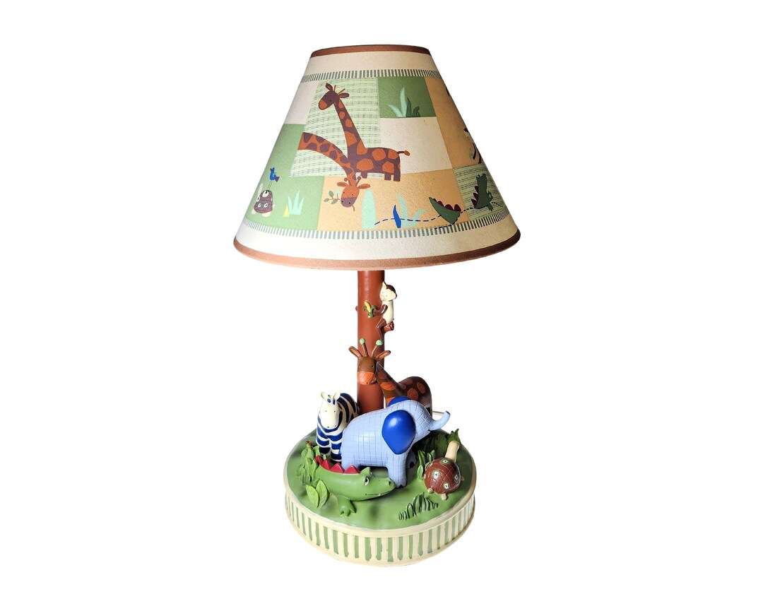 Zoo Animal Nursery Lamp W Shade Jungle Giraffe Elephant Etsy