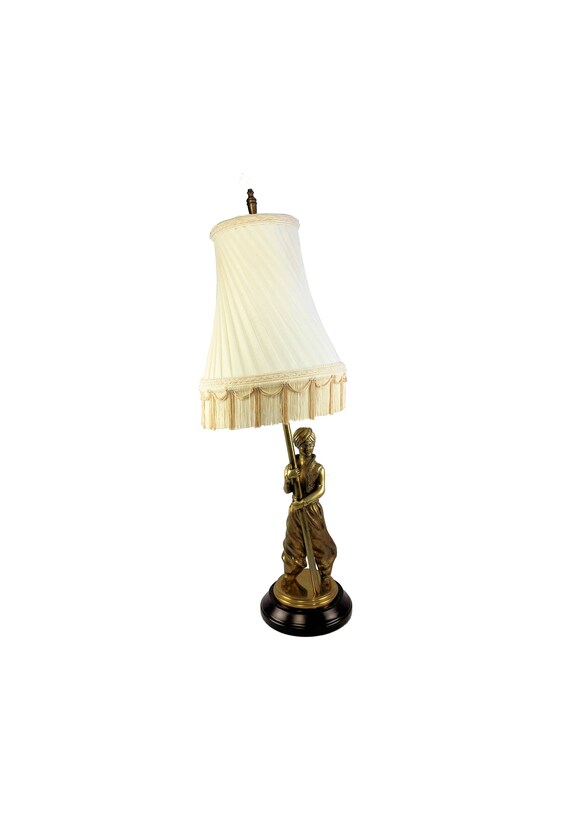 Aladdin Electric Figural Table Lamp Brass W Silk Shade Light Fixture
