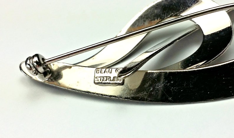 Beau Brooch Sterling Silver Abstract Double Teardrop Pin Ladys Jewelry Marked