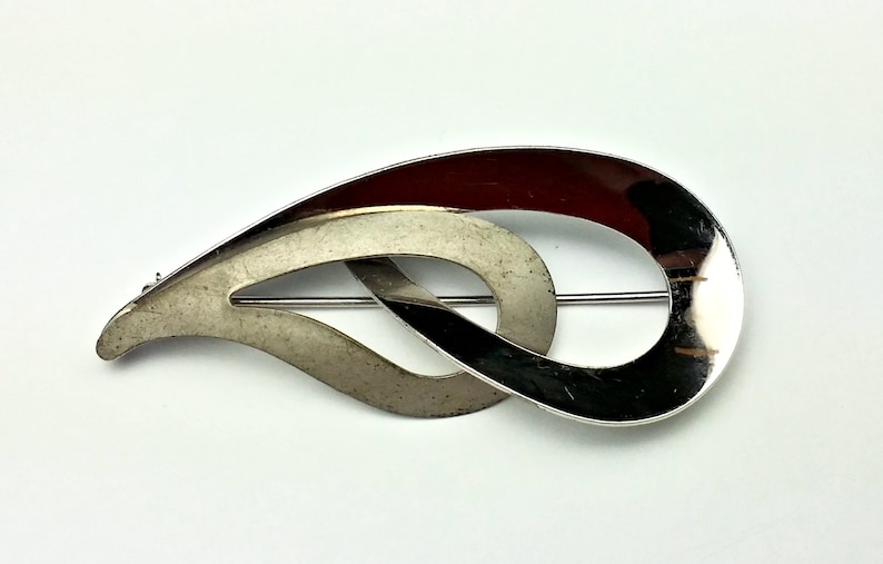 Beau Brooch Sterling Silver Abstract Double Teardrop Pin Ladys Jewelry Marked
