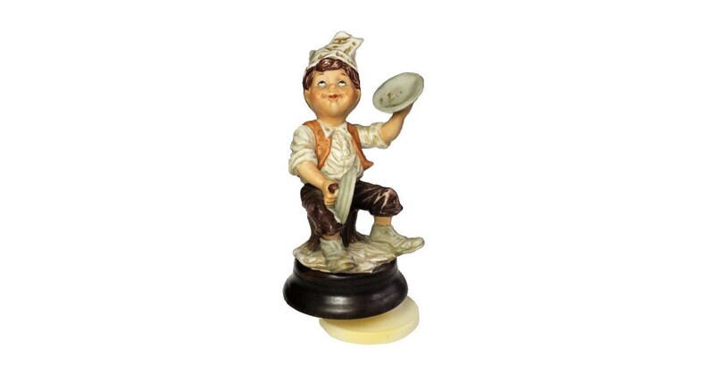 Vintage Porcelain Music Box Boy Band Musician Pot Lid Cymbals La Paloma