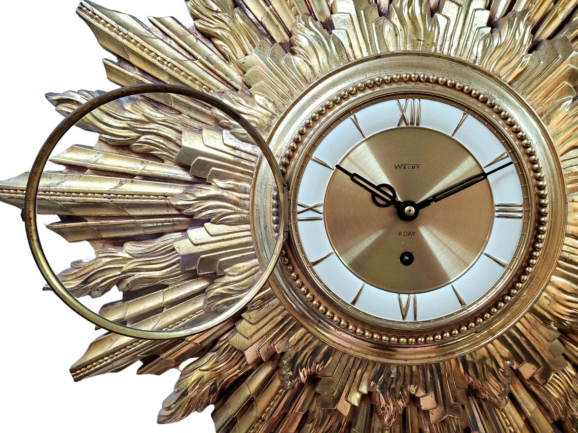 Welby 8 Day Mechanical Wind Up Gilded Starburst Wall Clock Etsy