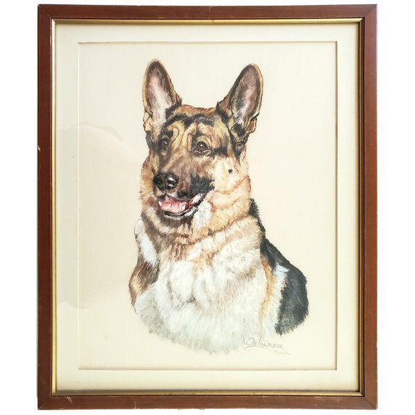 Ole Larsen Original Signed Pastel Painting German Shepherd Dog Portrait 19 x 23