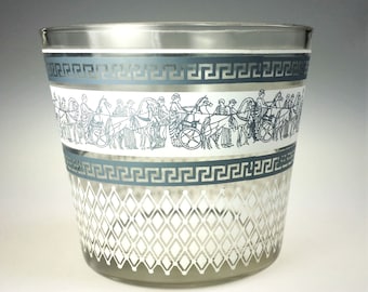 Jeannette Glass Patrician Blue Greek Key Ice Bucket Vintage Barware
