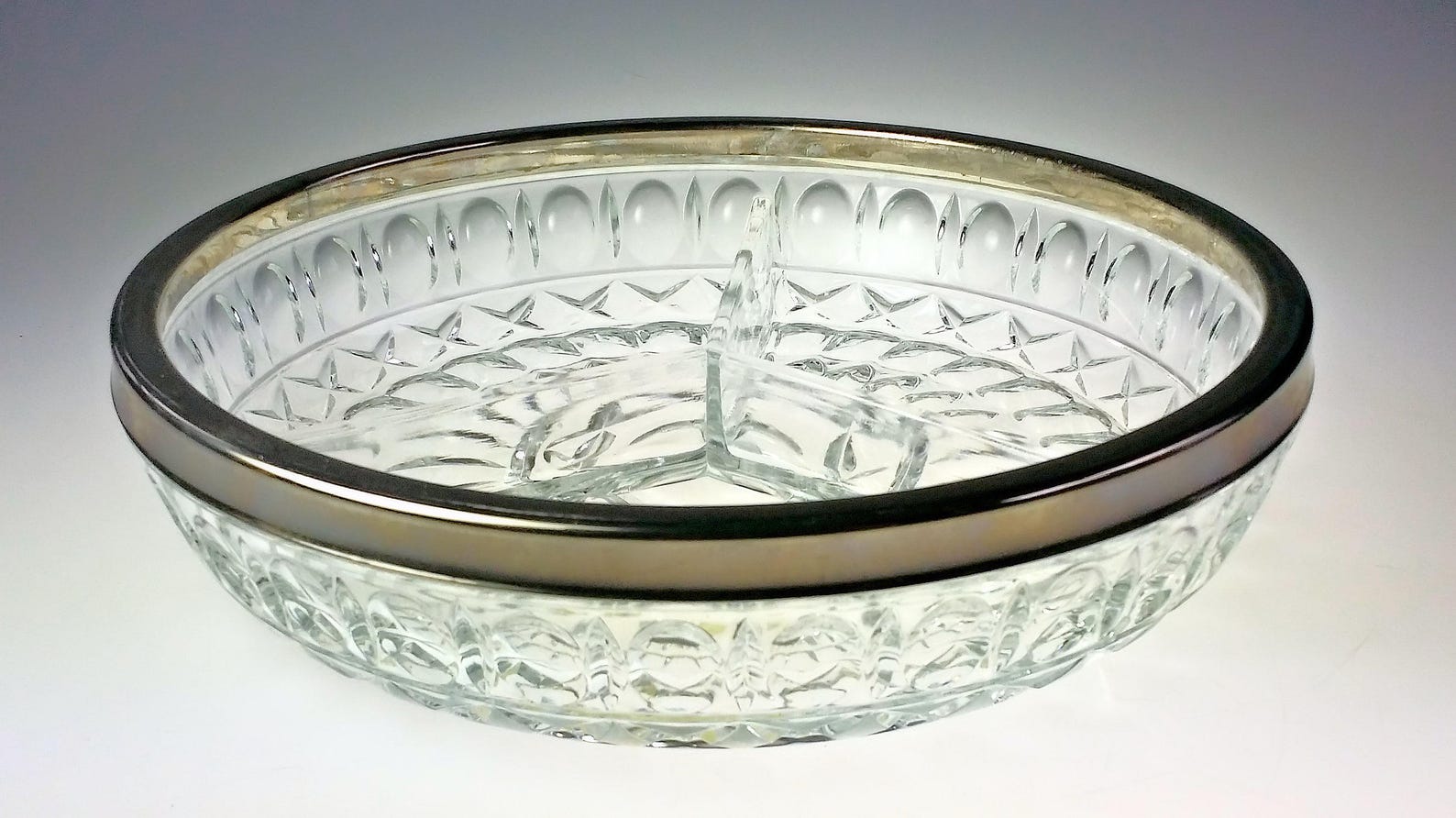 International Silver Plate Lead Crystal Divided Snack Bowl Etsy