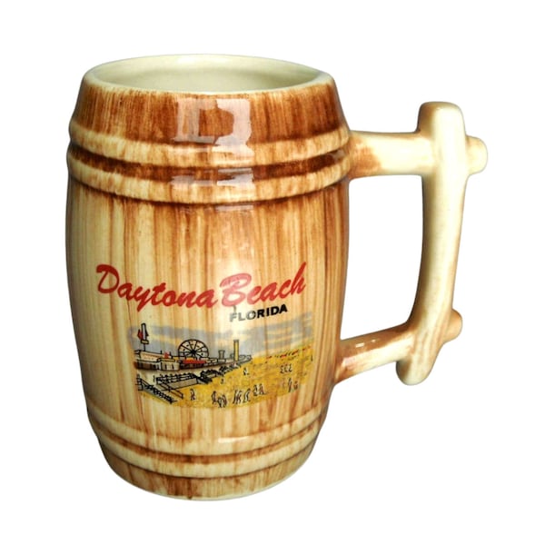 Daytona Beach Florida Beer Barrel Tankard Stein Ceramic Souvenir USA
