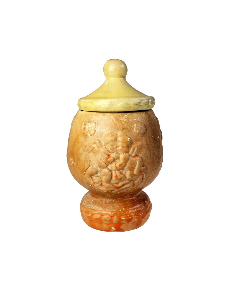 Eggshell Ceramic Cherub Footed Trinket Box Vintage