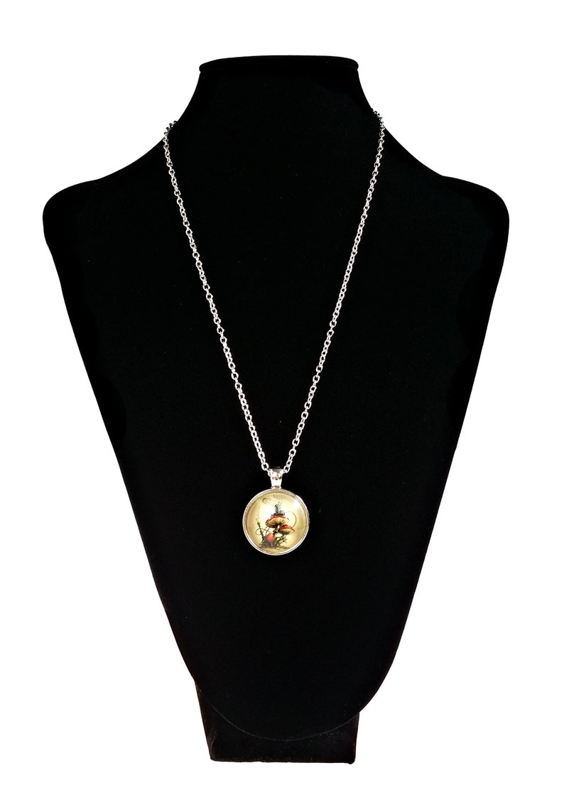 Cabochon Psychedelic Mushroom Pendant Necklace W Chain Allman Image 0