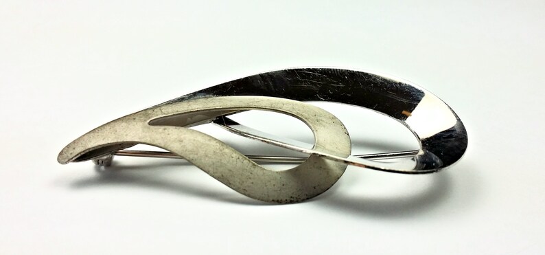 Beau Brooch Sterling Silver Abstract Double Teardrop Pin Ladys Jewelry Marked