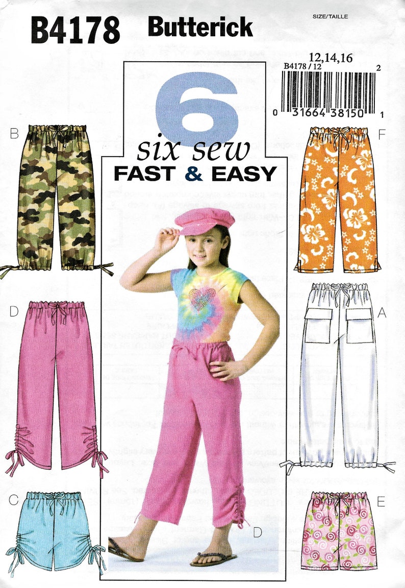 Butterick B4178 Girl Capri Pants Shorts Sewing Pattern New Etsy