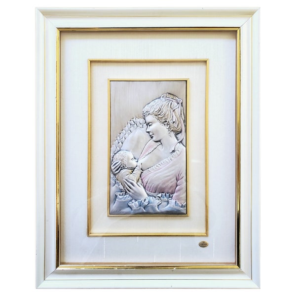 Nursing Mother 925 Sterling Silver Relief Bruno Castellani Wall Art Italy