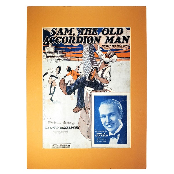 Sam the Old Accordion Man Original Sheet Music Mounted Matted Walter Donaldson