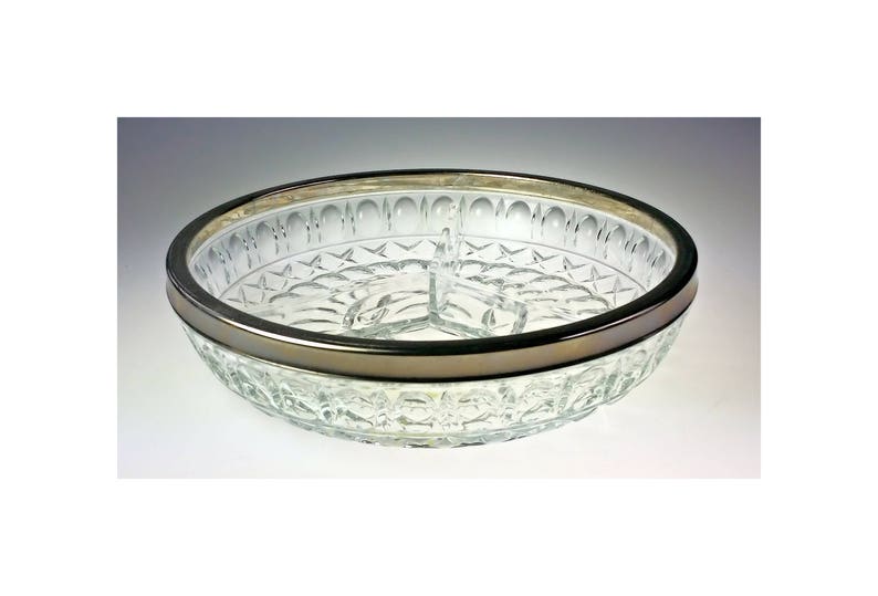 International Silver Plate Lead Crystal Divided Snack Bowl Etsy