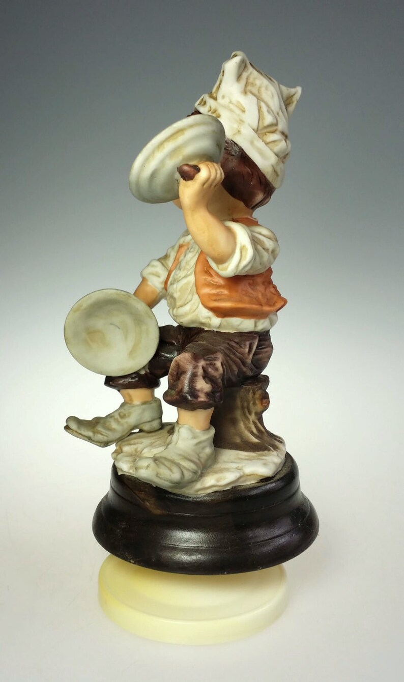 Vintage Porcelain Music Box Boy Band Musician Pot Lid Cymbals La Paloma