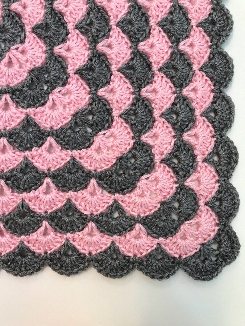 Crochet Baby Blanket, Pink and Gray Shell Stitch Baby Blanket Etsy