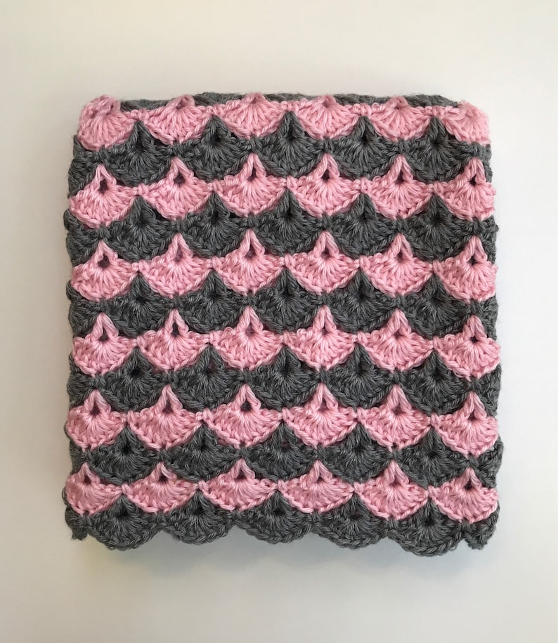 Crochet Baby Blanket, Pink and Gray Shell Stitch Baby Blanket Etsy