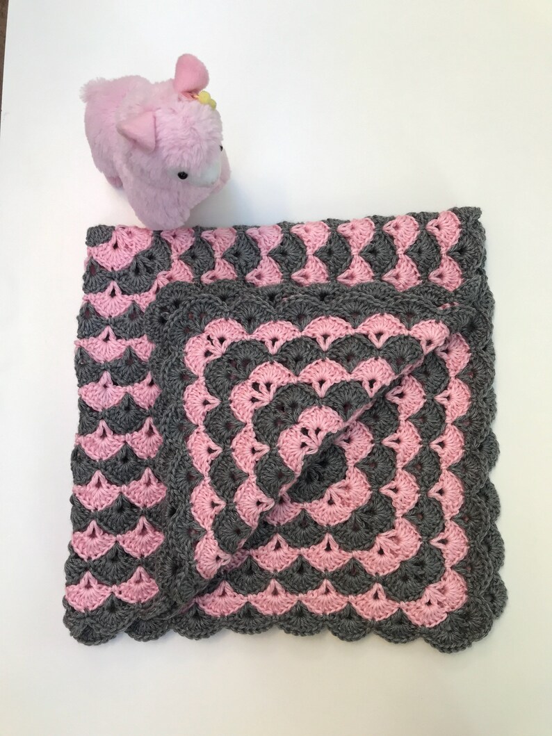 Crochet Baby Blanket, Pink and Gray Shell Stitch Baby Blanket Etsy