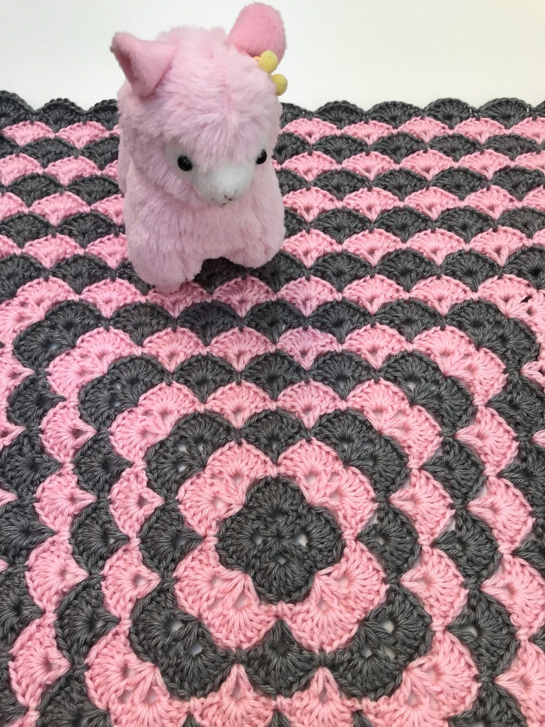 Crochet Baby Blanket, Pink and Gray Shell Stitch Baby Blanket Etsy