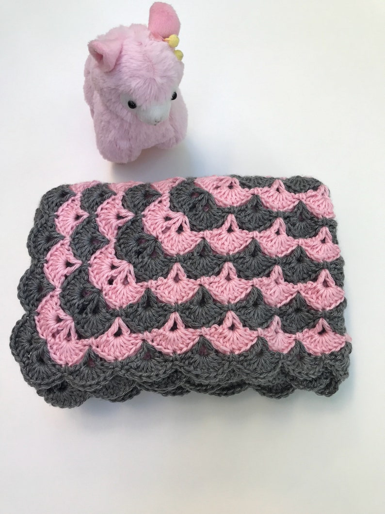 Crochet Baby Blanket, Pink and Gray Shell Stitch Baby Blanket Etsy