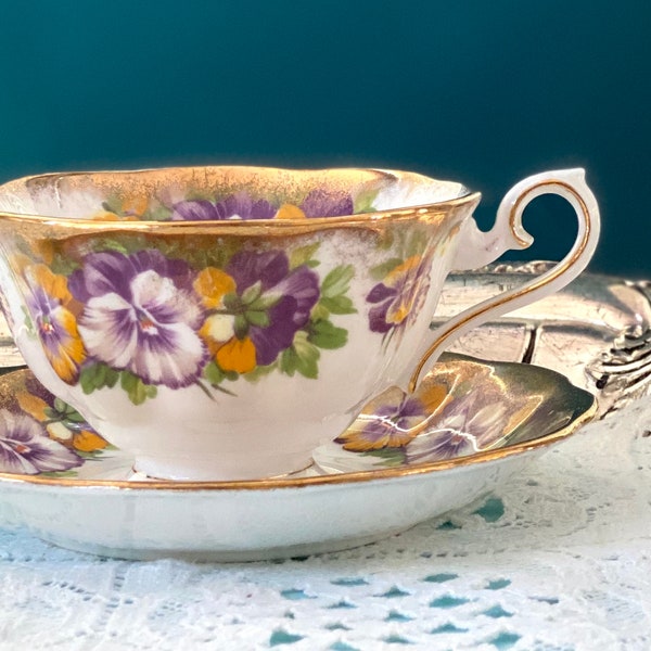 Royal Albert Pansy Vintage Teacup and Saucer Antique Tea Cup Set Christmas Gift for Mom