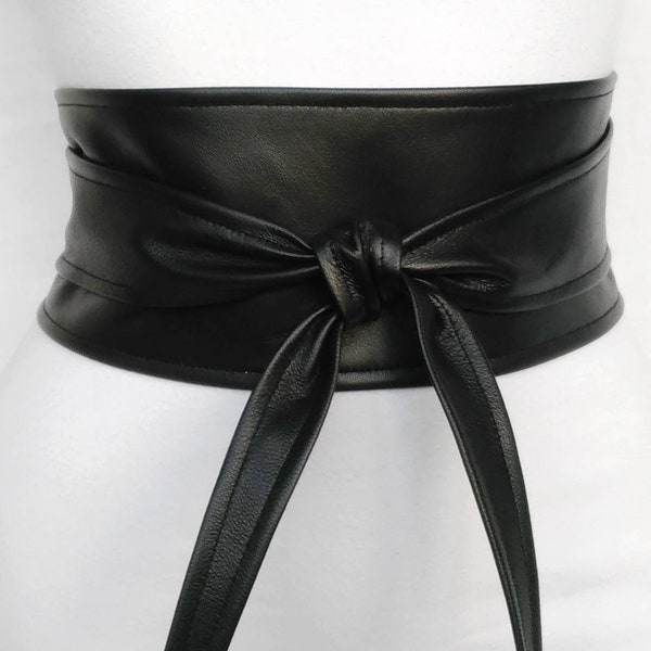 Women's Belt Black Obi belt Leather Wide Waist cincher belt Underbust belt